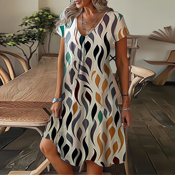 Feather Print Dresses Women Summer 2023 Clothing Short Sleeve V-Neck Mini Dress Elegant Bohemian Trendy Sundress Beach Vestidos - Image 2