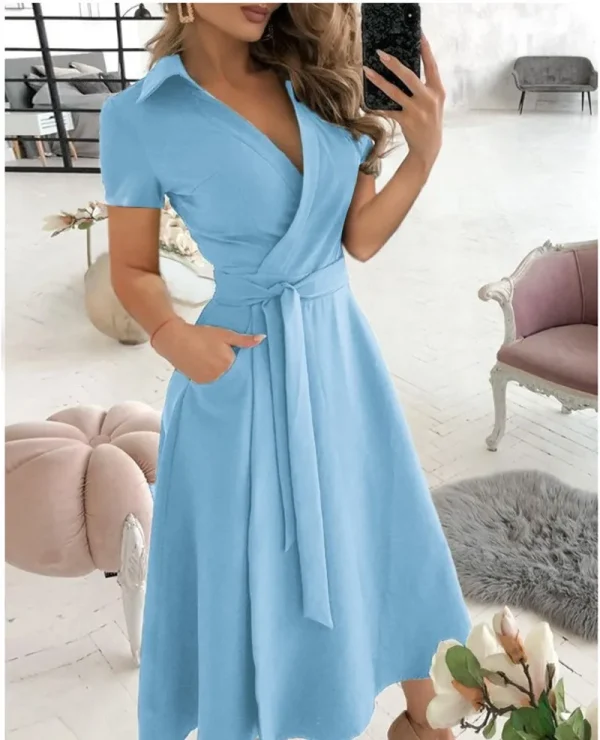 Women's New Short Sleeve Dress Spring Summer Fashion V-neck Printed Bag Hip Dress for Women Temperament Personality Wear - Image 6