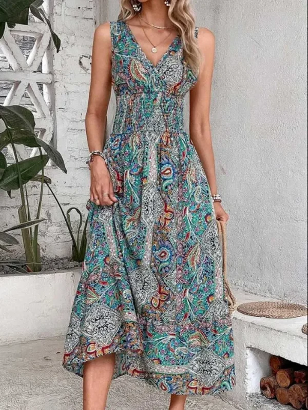 Fashion Sleeveless Maxi Boho Dress Women 2025 Summer Print Elastic Waist Bohemian Elegant Tank Long Dresses For Women Robe Femme - Image 6