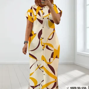 Wmstar Plus Size Dresses for Women Printed Short Sleeve Fashion Party Bodycon Stretch Button Maxi Dress Wholesale Dropshipping