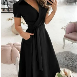 Women's New Short Sleeve Dress Spring Summer Fashion V-neck Printed Bag Hip Dress for Women Temperament Personality Wear