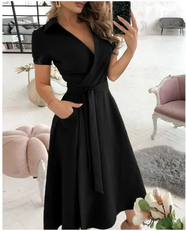 Women's New Short Sleeve Dress Spring Summer Fashion V-neck Printed Bag Hip Dress for Women Temperament Personality Wear