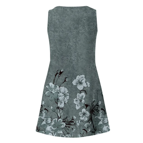 Bohemian Womens Summer Sleeveless Dress V Neck Tank Dresses Casual Beach Loose Floral Printed With Pockets Halter Summer - Image 3