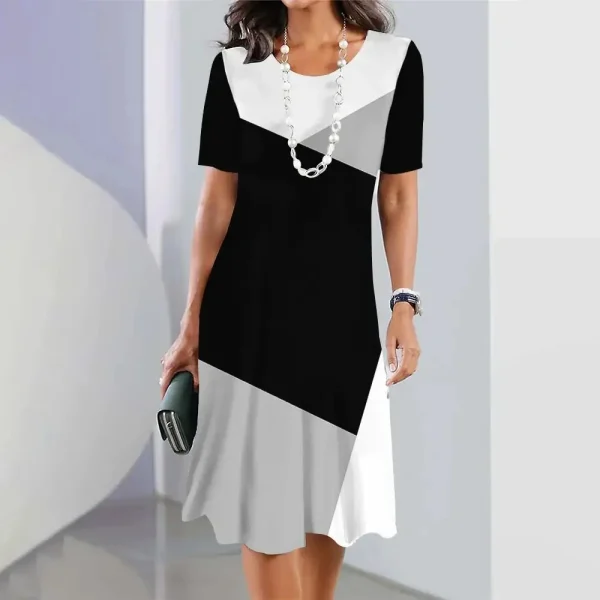 2025 New Women's Dresses Stripe Print Elegant & Beautiful Midi Dresses Plus Size Female Summer One-piece Dress Free Shipping - Image 4