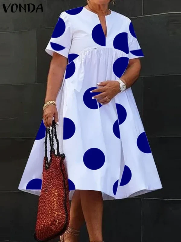 VONDA Plus Size 5XL Women Dress 2025 Summer Bohemian Polka Dot Maxi Long Dress V Neck Party Sundress Vestido Beach Robe Elegant - Image 3