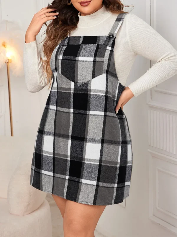 GIBSIE Plus Size Plaid Strap Dress Women New 2025 Autumn Winter Vintage Sleeveless Loose Mini A-Line Dresses Female Vestidos - Image 4