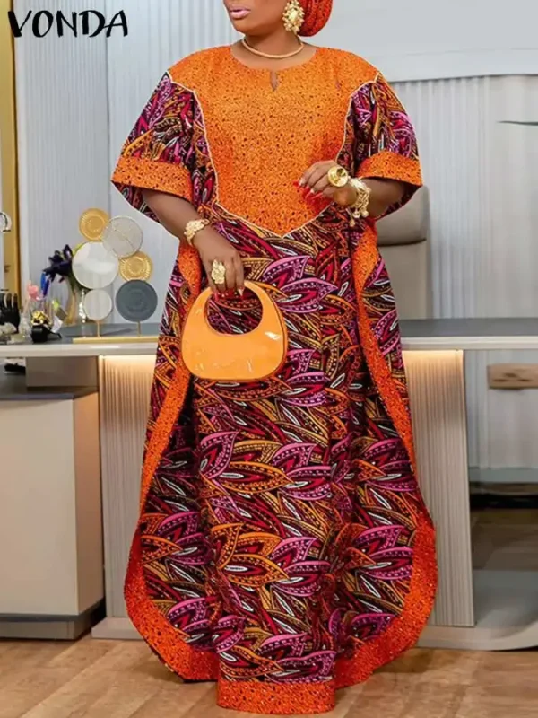 Plus Size 5XL VONDA Women Bohemian Printed Long Sundress 2025 Summer Casual Half Sleeve Loose Maxi Dress Oversized Party Vestido