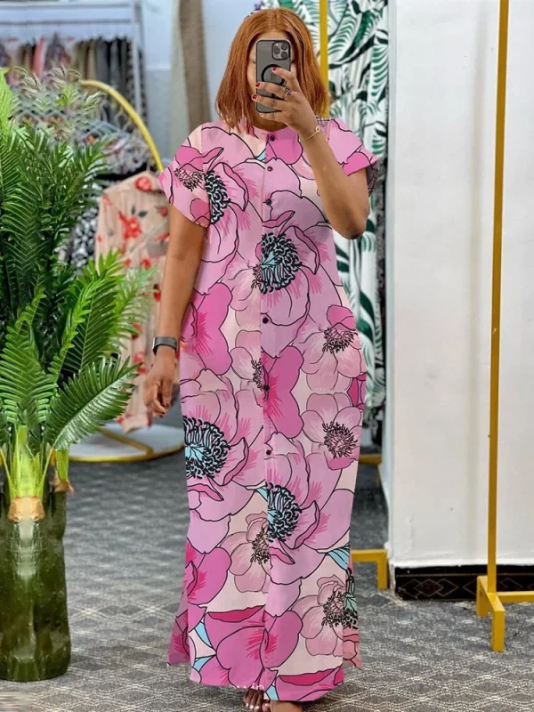 Wmstar Plus Size Dresses for Women Printed Short Sleeve Fashion Party Bodycon Stretch Button Maxi Dress Wholesale Dropshipping - Image 2