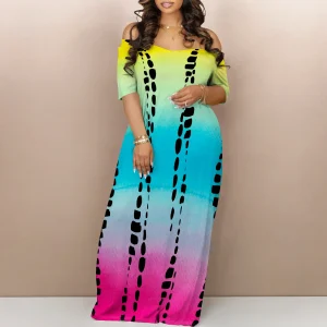 Women's Summer Plus Size Maxi Dress Short Sleeve Vacation Long Dress Casual Sundress with Pockets