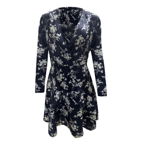 Dresses Woman Party Night Long Sleeves Bohemian Print Sheer Mesh Dress Low Cut V Neck Lace Up Hem Short Dresses летнее платье - Image 5