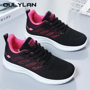 Oulylan Summer Soft Sole Running Shoes Ladies Casual Solid Color Antislip Footwear Outdoor Lace Up Mesh Breathable Sneakers