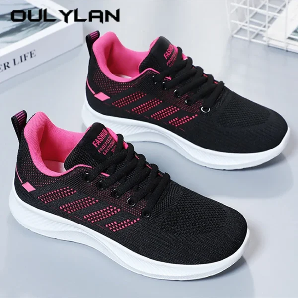 Oulylan Summer Soft Sole Running Shoes Ladies Casual Solid Color Antislip Footwear Outdoor Lace Up Mesh Breathable Sneakers