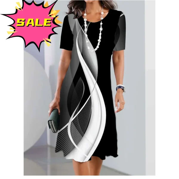 2025 New Women's Dresses Stripe Print Elegant & Beautiful Midi Dresses Plus Size Female Summer One-piece Dress Free Shipping - Image 2