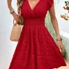 Elegant Short Dresses For Women Summer Casual Slim Red Sleeveless Holiday Beach Dress Fashion V Neck A-line New In Dresses - Image 2