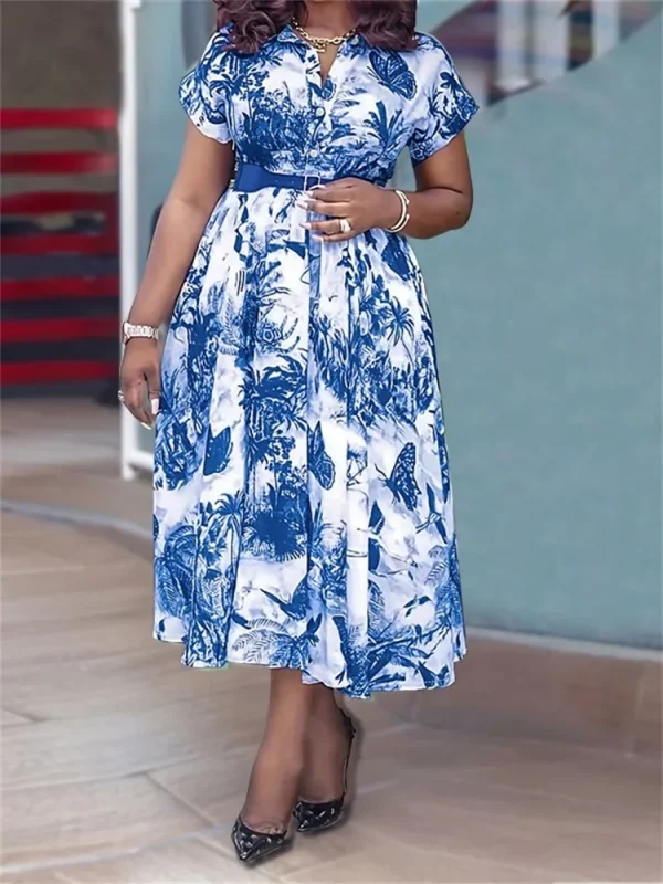 Wmstar Plus Size Dresses for Women New in Summer Elegant Vintage Short Sleeve Print Maxi Dress Wholesale Dropshipping with Belt - Image 3