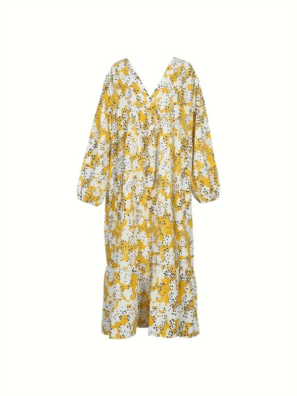 Plus Size 2025 Spring and Summer New Women's Flower Lantern Sleeve Waist Dress Elegant Casual Mature - Image 3