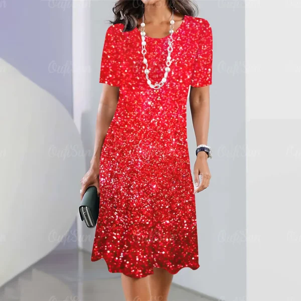 2025 New Women's Dresses Sequin Print Elegant & Beautiful Midi Dresses Plus Size Female Summer One-piece Dress Free Shipping - Image 6