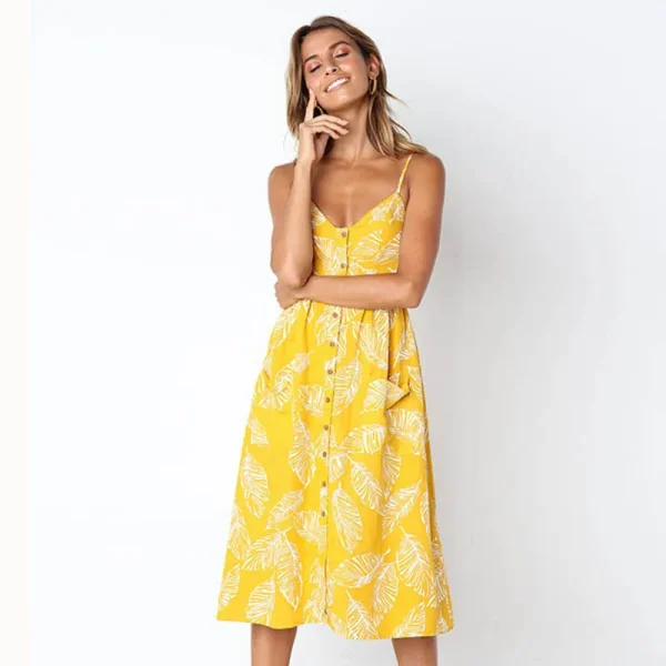 Boho Sexy Floral Dress Summer Vintage Casual Sundress Female Beach Dress Midi Button Backless Polka Dot Striped Women Dress 2025 - Image 4