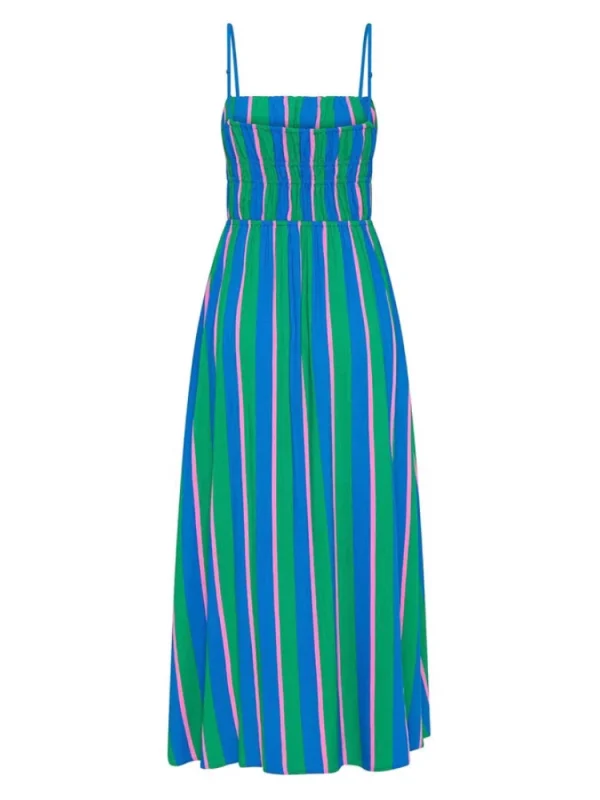 2025 Summer Fashion New Women's Elegant Beach Vacation Dress with Strap Printing Stripe Casual Long A-line Dress - Image 6