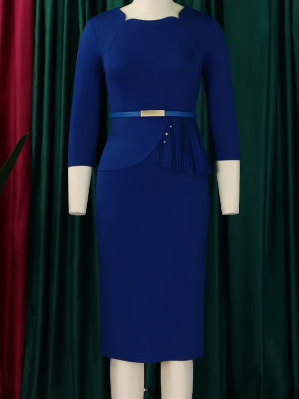 L-3XL Plus Size Elegant Midi Dress 2025 Spring Summer Women Office Lady Dress Casual 3/4 Sleeve Bandage Robe Oversize Dress - Image 5