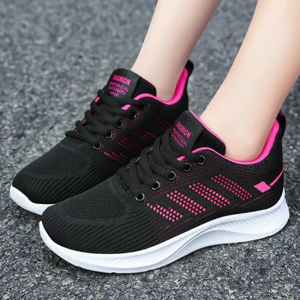 Oulylan Summer Soft Sole Running Shoes Ladies Casual Solid Color Antislip Footwear Outdoor Lace Up Mesh Breathable Sneakers - Image 3