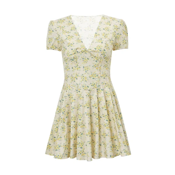 Candyhot Elegant Retro Print Y2K Casual Dress Summer Short sleeved V-neck Evening Dress High Street Club Ruffled Aesthetic Dress - Image 5