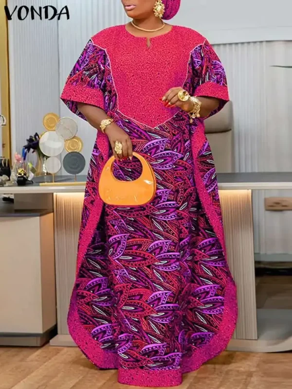Plus Size 5XL VONDA Women Bohemian Printed Long Sundress 2025 Summer Casual Half Sleeve Loose Maxi Dress Oversized Party Vestido - Image 2