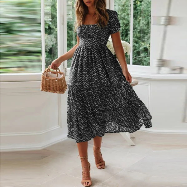 Women'S Summer Dress Fragmented Flower Flare Short Sleeve Casual Flowy Midi Dresses Elegant Temperament Party Vestidos 2025 Hot - Image 2