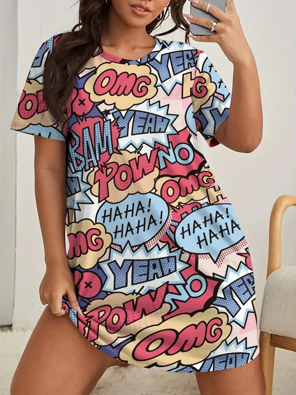 Summer High Stretch Women's Dresses Women's Home Sleeping Dresses Plus Size Loose Women's Dating Dresses Creative Printing