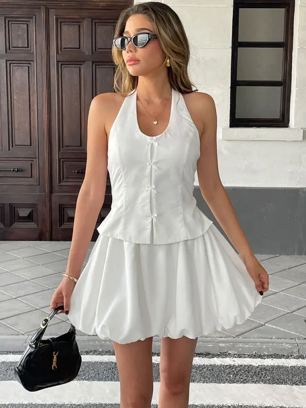 Solid Sexy Women's Dresses Streetwear New Fashion Bow Zippers Halter Dress Sexy Backless Elegant Lady Knitted Dresses Clothing