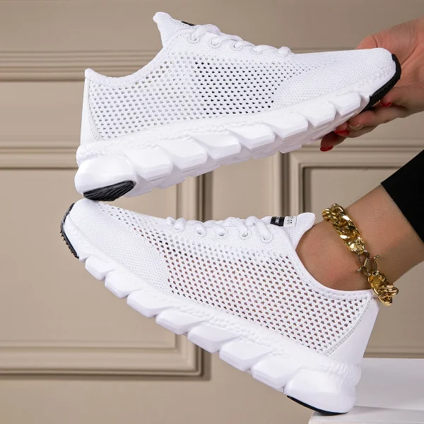 2025 New cross-border large summer hollowed-out woven women's sports casual shoes light running shoes White shoes