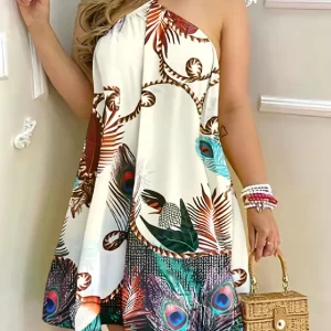 Plus Size Dresses For Woman 2023 Sexy Sleeveless Backless Short Mini Dress Loose Halter Neck Print Beach Sundress Floral Vestido