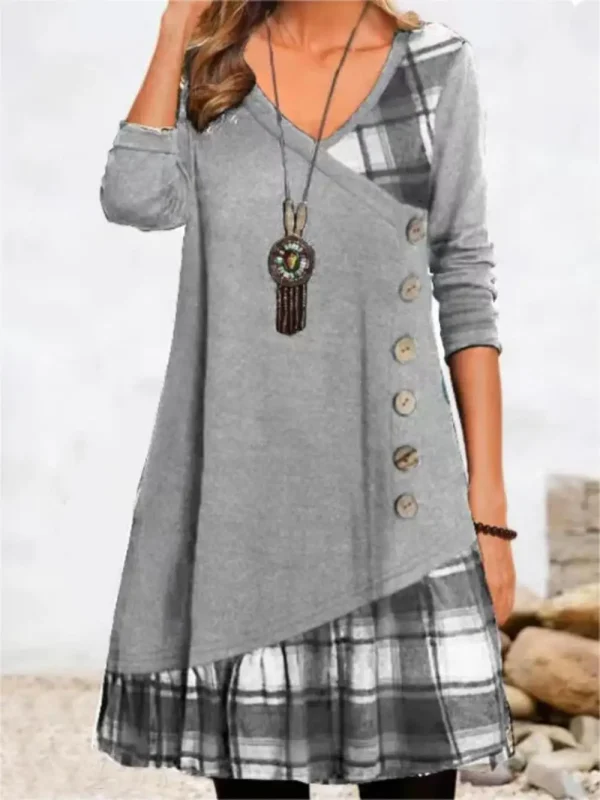Dresses for Women European and American autumn and Winter Elegant Everyday Loose Party Dress Buttons Long Sleeve Dress - Image 2