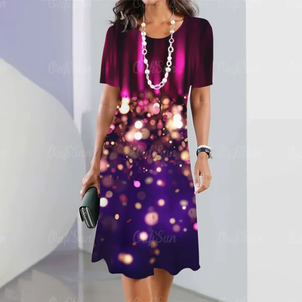 2025 New Women's Dresses Sequin Print Elegant & Beautiful Midi Dresses Plus Size Female Summer One-piece Dress Free Shipping - Image 3