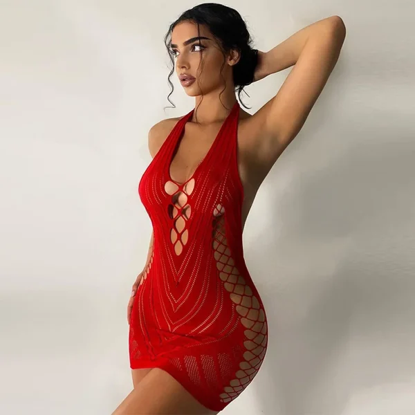 Sexy Fishnet Halter Backless Dress Low Cut Tight Pencil Cute Dress Mini Short Dress Nightclub Dance Dress Dresses For Women 2023 - Image 4