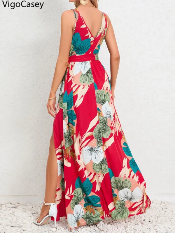 VigoCasey 2025 Summer Female Casual Long Bodycon Dress Women V Neck Strap Dress Lady Print Sleeveless Backless Tight Dresses - Image 4