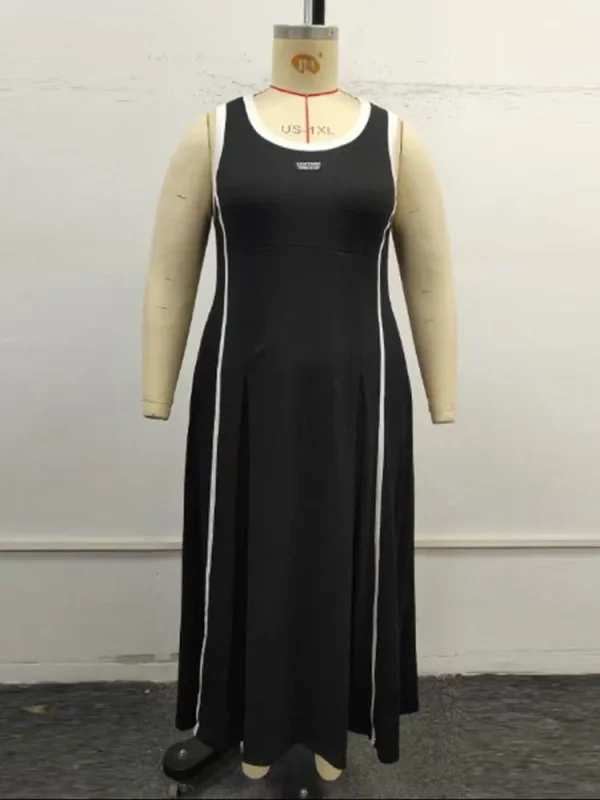 GIBSIE Plus Size Women Contrast O-Neck Sleeveless A-Line Dress 2025 New Summer Fashion Street Sundress Long Casual Maxi Dresses - Image 6