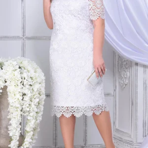 Plus Size Elegant Party Dresses White Woman Summer Embroidery Floral Wedding Guest Slim Pencil Midi Dress Vestidos