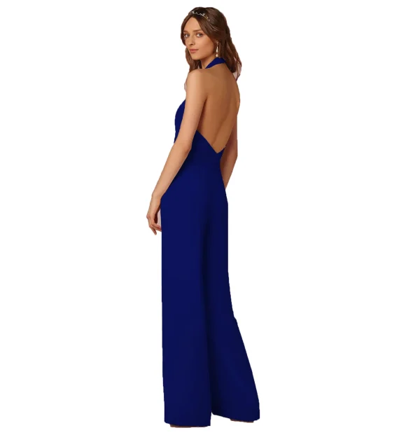 Jumpsuits Women Sexy Playsuits Deep V-neck Sleeveless Halter Neck Backless High Waist Wide Leg Jumpsuit Elegant Party Banquet - Image 4