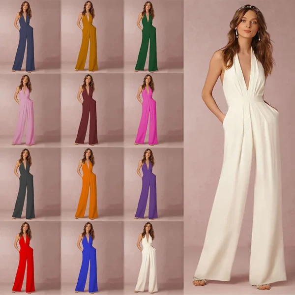 Jumpsuits Women Sexy Playsuits Deep V-neck Sleeveless Halter Neck Backless High Waist Wide Leg Jumpsuit Elegant Party Banquet - Image 6