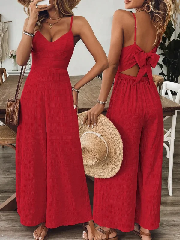 Bohemian style sexy V-neck body shaping jumpsuit one-piece wide leg design, suitable for beaches and other occasions - Image 2