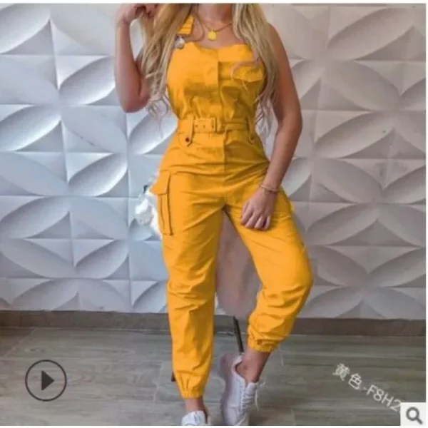 New Women Solid Color Cargo Pocket Jumpsuit Pants 2023 Spring Summer Jumpsuits Women Sleeveless Spaghetti Strap Pencil Jumpsuit - Image 5
