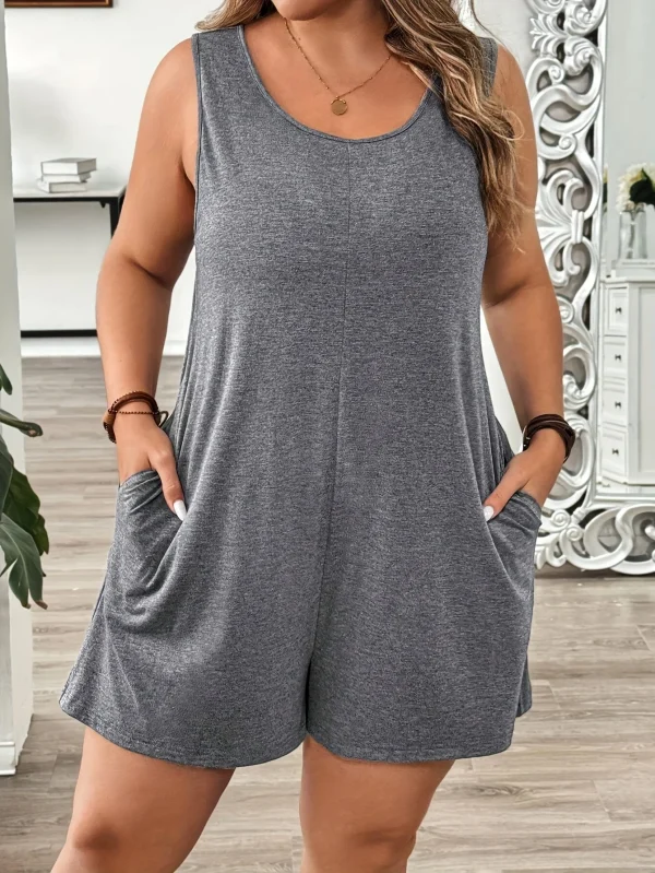 Women's plus size solid color sports simple daily knitted solid color jumpsuit casual comfortable cool - Image 2