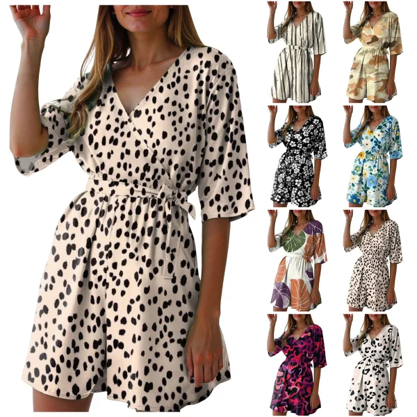 Womens Floral Print Shorts Rompers Summer Short Sleeves Boho Jumpsuits Wide Leg Body Suits Tops Dressy Casual Romper For Women - Image 2