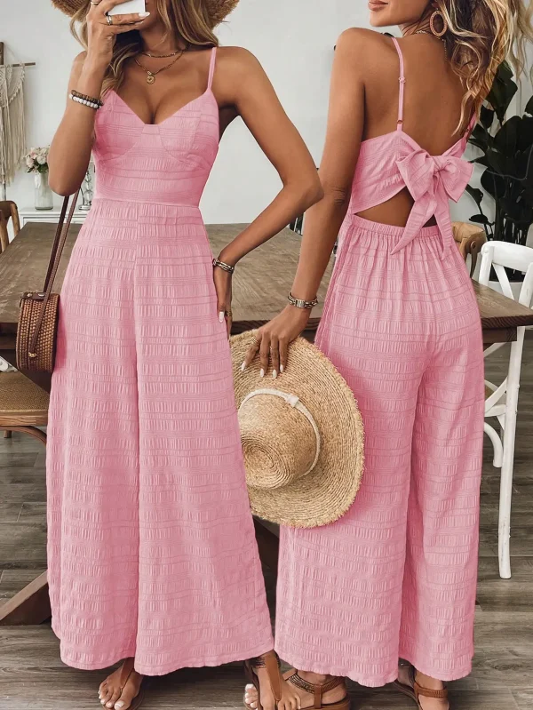 Bohemian style sexy V-neck body shaping jumpsuit one-piece wide leg design, suitable for beaches and other occasions - Image 3