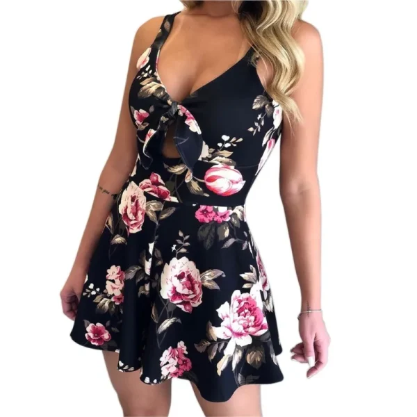 Women Fashion Print Sleeveless Shorts Jumpsuit New Summer V-neck Beach Rompers Bodycon Sexy Spaghetti Strap Party Playsuit - Image 4