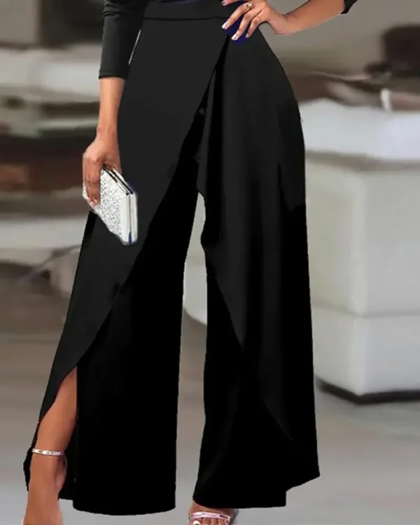 2025 Spring Jumpsuits for Women Plain Elegant Office Lady Loose Ruched One Shoulder Split Hem Wide Leg Jumpsuit - Image 3