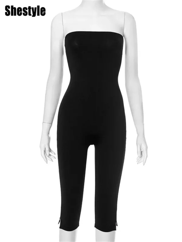 Shestyle Solid Strapless Playsuit Women Black Sexy Sportwear Work Out Elastic Figure Building Outfit Jumpsuit Slit Sleeveless - Image 6