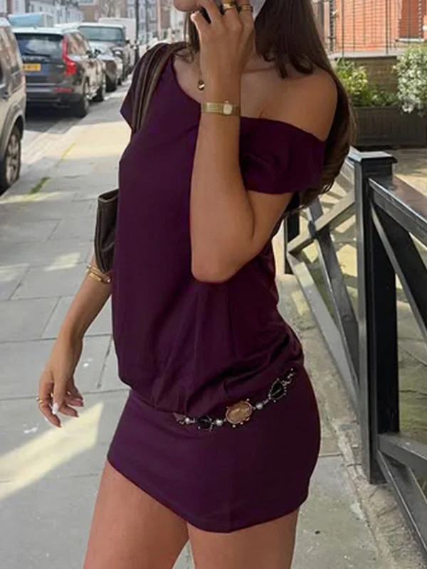 Fashion Solid Batwing Sleeve Women Causal Dresses Chic Design Hotsweet Summer New Shorts Dress - Image 3
