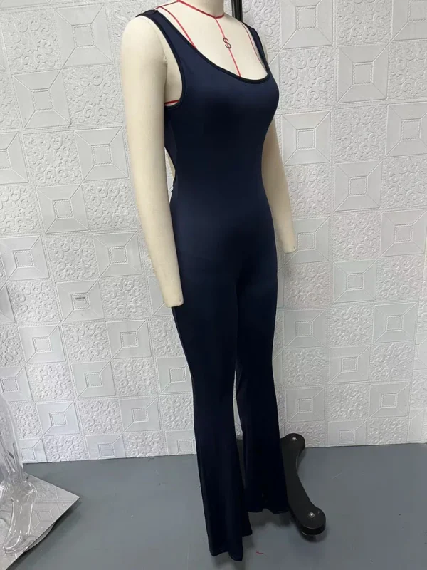 Women Slim Jumpsuits Summer Lady Slip Backless Seamless Wide Leg Full Pant Overalls Female Sporty Bodysuits YZXFS-W0728 - Image 2